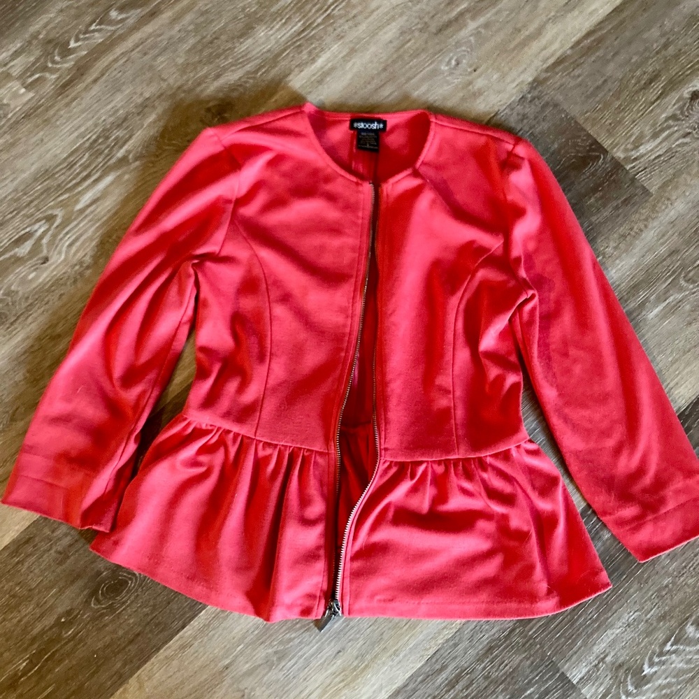 Stoosh peplum light zip-up jacket top (pink, coral) size S